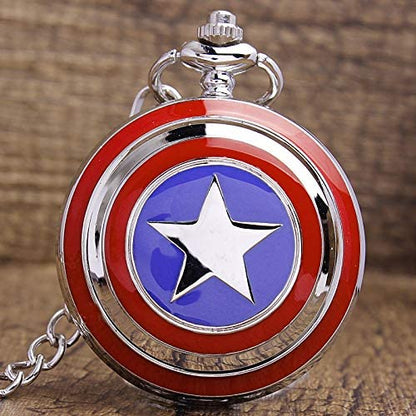 Captain America Shield Antique Pocket Watch Vintage Metal Keychain for Car Bikes Key Ring