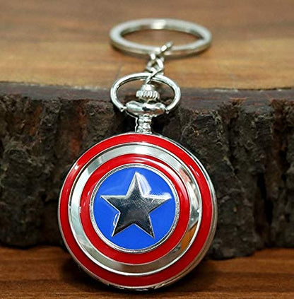 Captain America Shield Antique Pocket Watch Vintage Metal Keychain for Car Bikes Key Ring