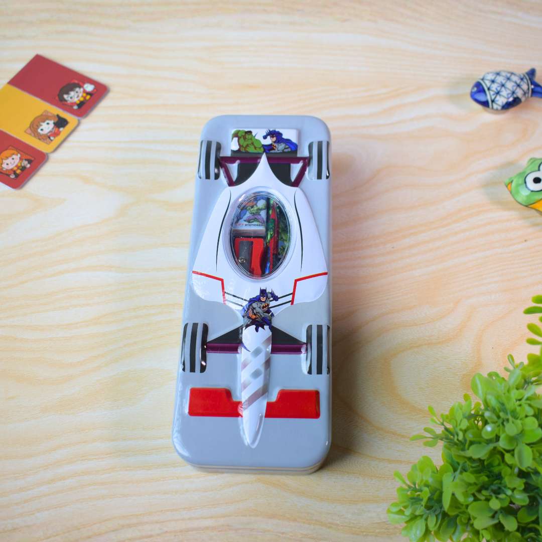 Superhero Race Car Theme Multi-Compartment Pencil Box for Kids