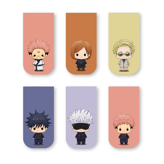 Jujutsu Kaisen Magnetic Bookmarks – Set of 6 | Chibi Gojo, Itadori, Megumi & More
