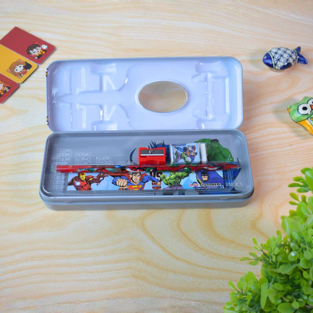 Superhero Race Car Theme Multi-Compartment Pencil Box for Kids