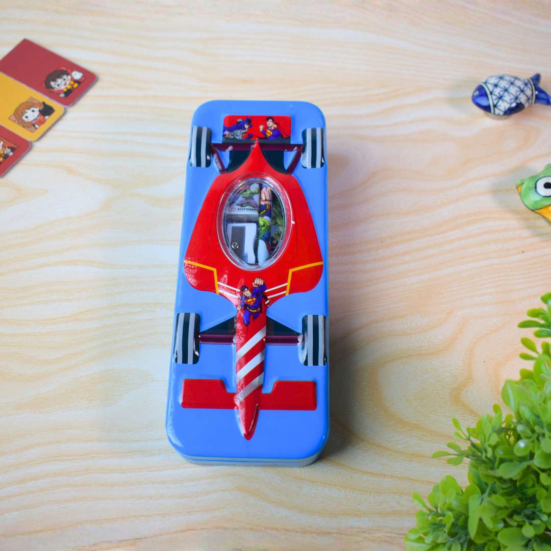Superhero Race Car Theme Multi-Compartment Pencil Box for Kids