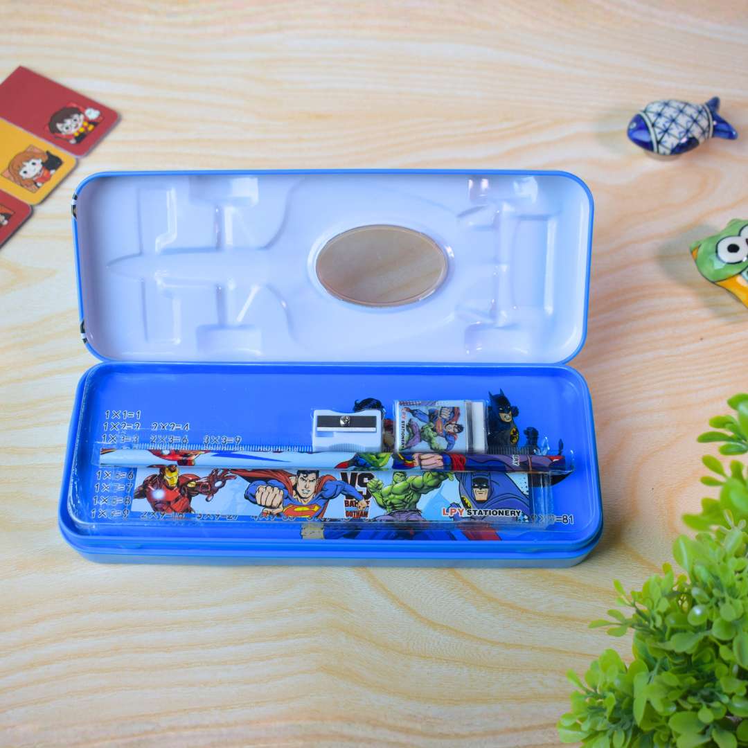 Superhero Race Car Theme Multi-Compartment Pencil Box for Kids