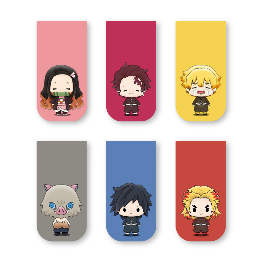 Demon Slayer Magnetic Bookmarks – Set of 6 | Chibi Tanjiro, Nezuko, Zenitsu & More