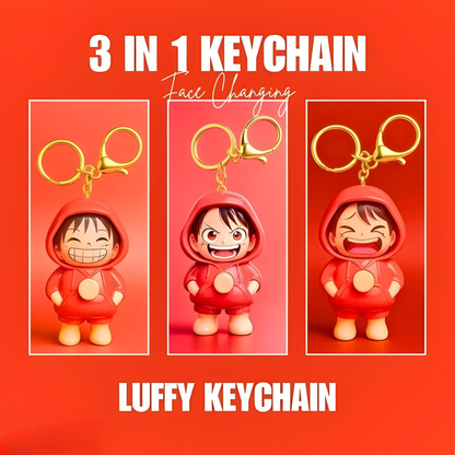 Monkey D. Luffy Face-Change Keychain – 3 Expression Anime Figure