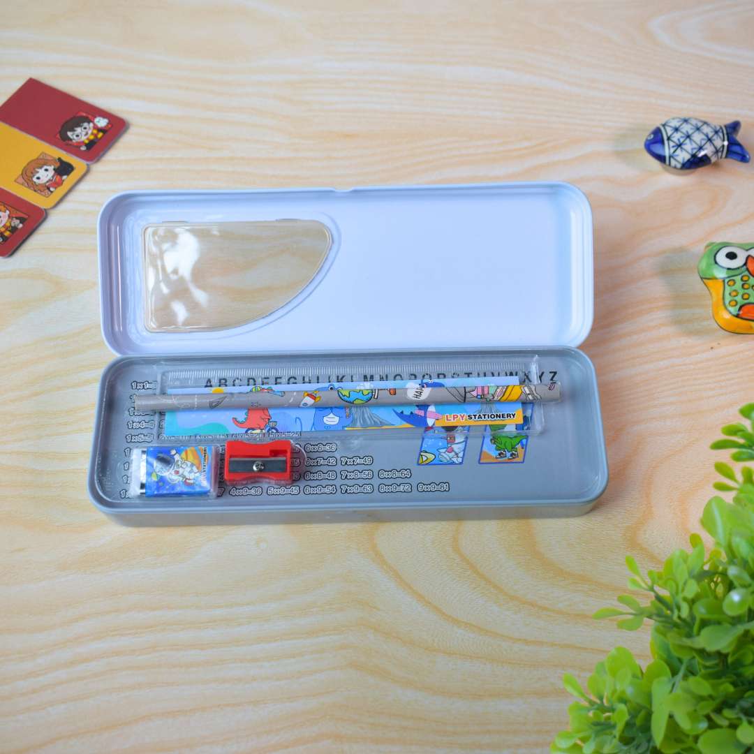 Multi-Compartment Pencil Box for Kids – Astronaut Moon & Cute Dinosaur Car Themes