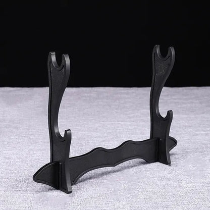 Two-Tier Katana Display Stand – Black Plastic Sword Holder Rack