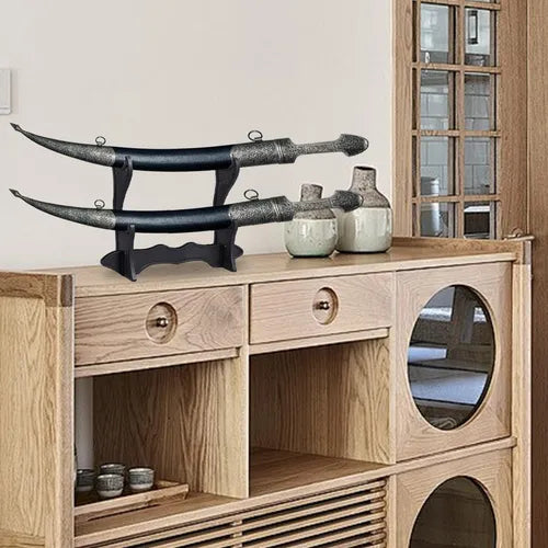 Two-Tier Katana Display Stand – Black Plastic Sword Holder Rack