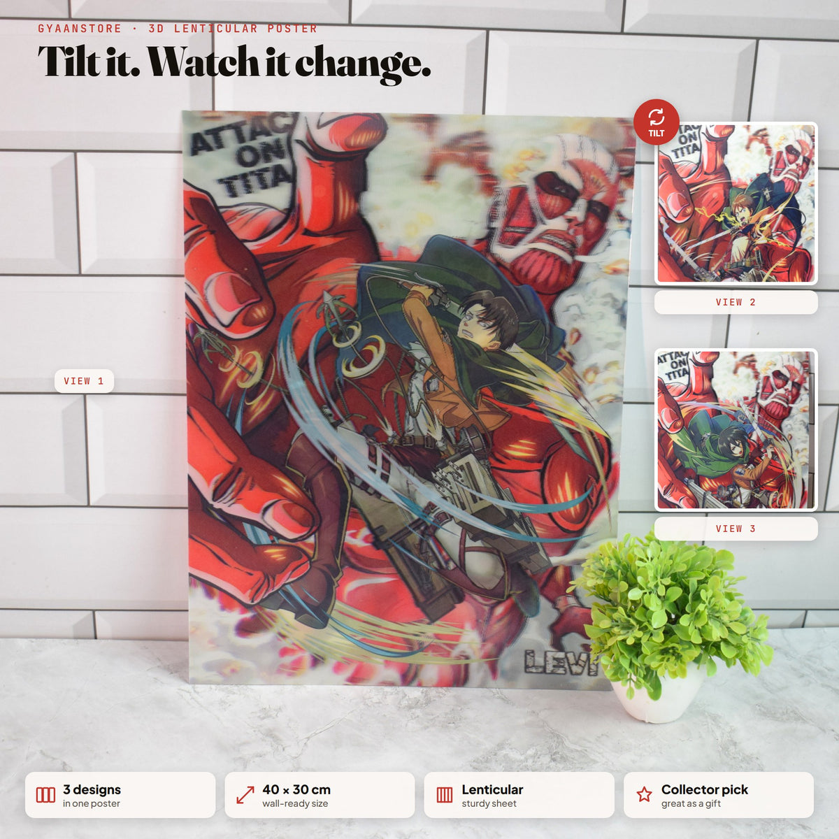 Attack on Titan Colossal Titan Battle 3D Lenticular A3 Poster – tilt to see all 3 designs