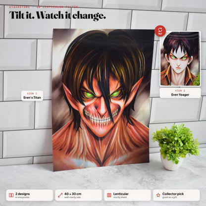 Attack on Titan Eren Yeager Titan Shift 3D Lenticular A3 Poster – tilt to see both designs