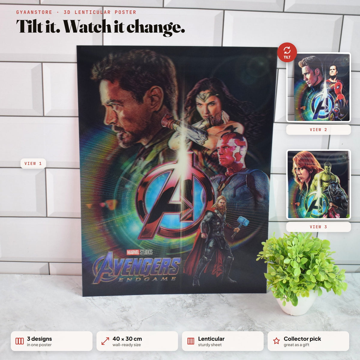 Avengers Endgame Heroes 3D Lenticular A3 Poster – tilt to see all 3 designs