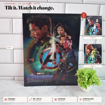 Avengers Endgame Heroes 3D Lenticular A3 Poster – tilt to see all 3 designs
