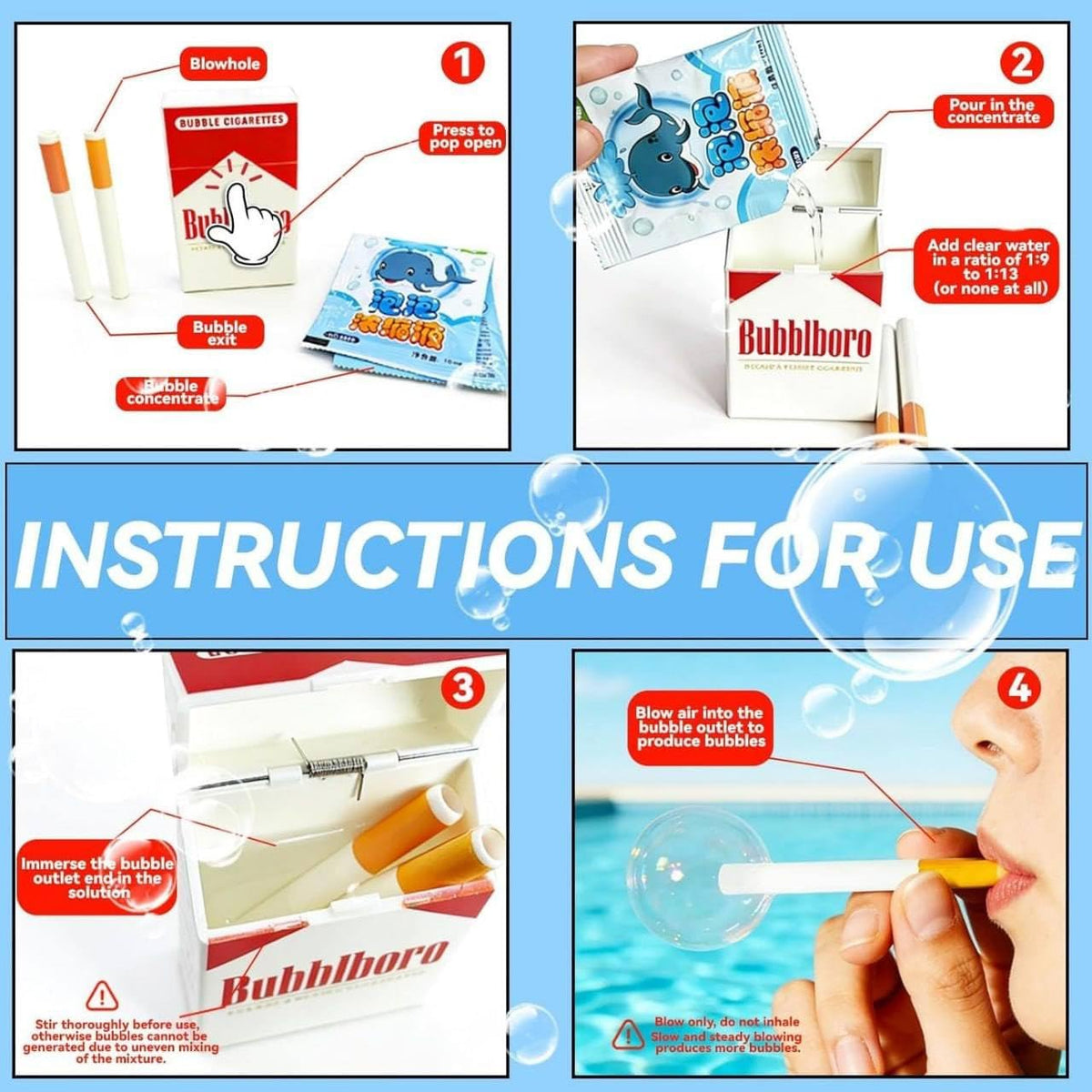 Bubble Cigarette Toy Pack - Puff-Powered Soap Bubble Blower Sticks - view 2