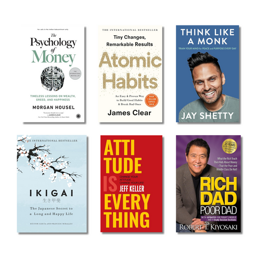 Must Read Combo (For new readers also) (Atomic Habits, Think Like a Monk, The Psychology of Money, Ikigai, Attitude Is Everything, Rich Dad Poor Dad.) (Paperback)