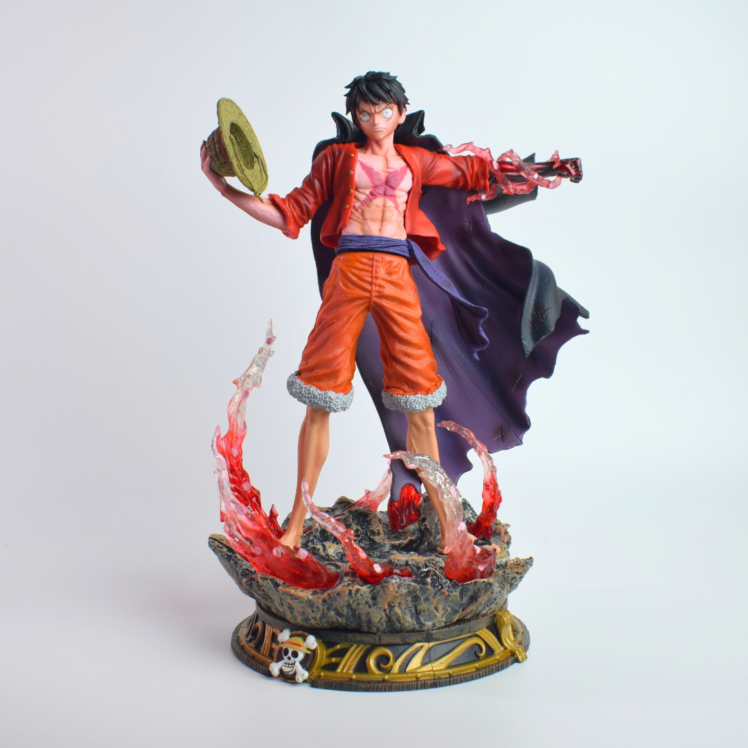 Conqueror's Haki Monkey D Luffy (Double Headed) - full figure front view on rock base with red haki effects