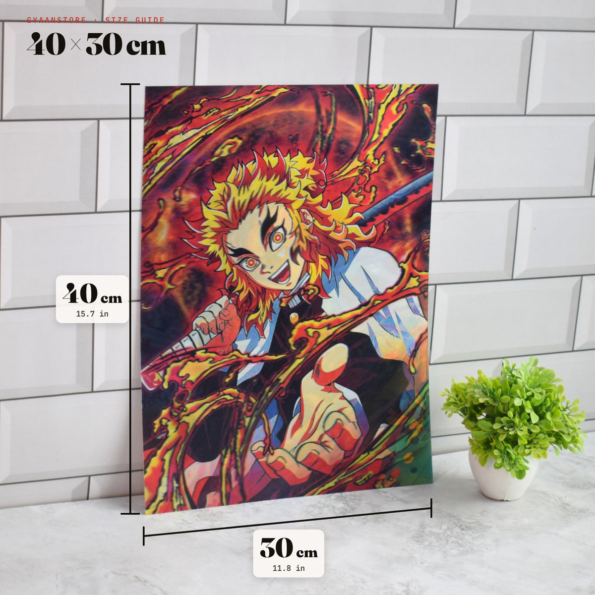 Demon Slayer Rengoku, Tanjiro & Giyu 3D Lenticular A3 Poster – size guide 40 x 30 cm