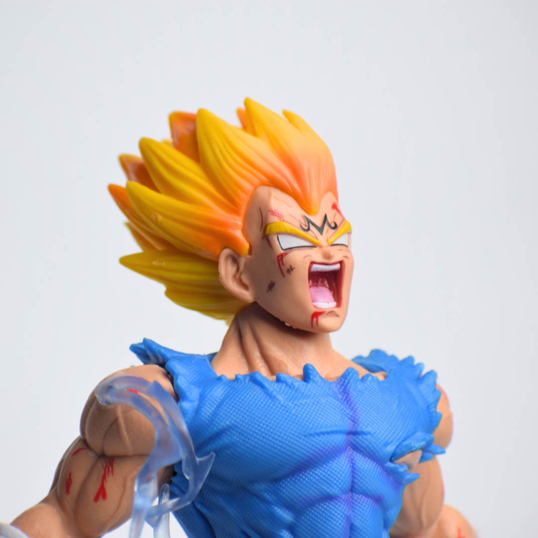 Demonize Vegeta IV Action Figure - close-up of shouting face and spiky hair from the side
