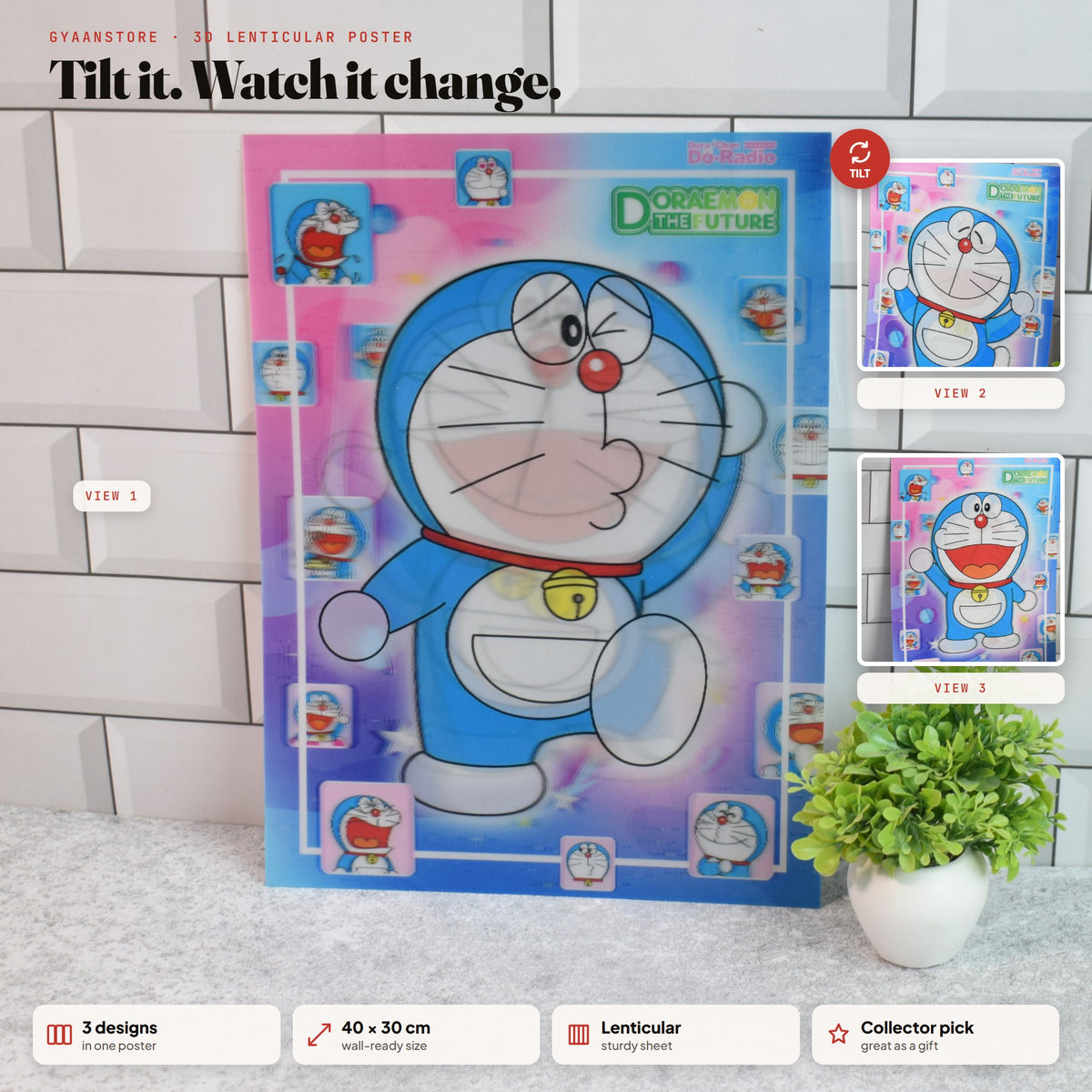 Doraemon Smile 3D Lenticular A3 Poster – tilt to see all 3 designs