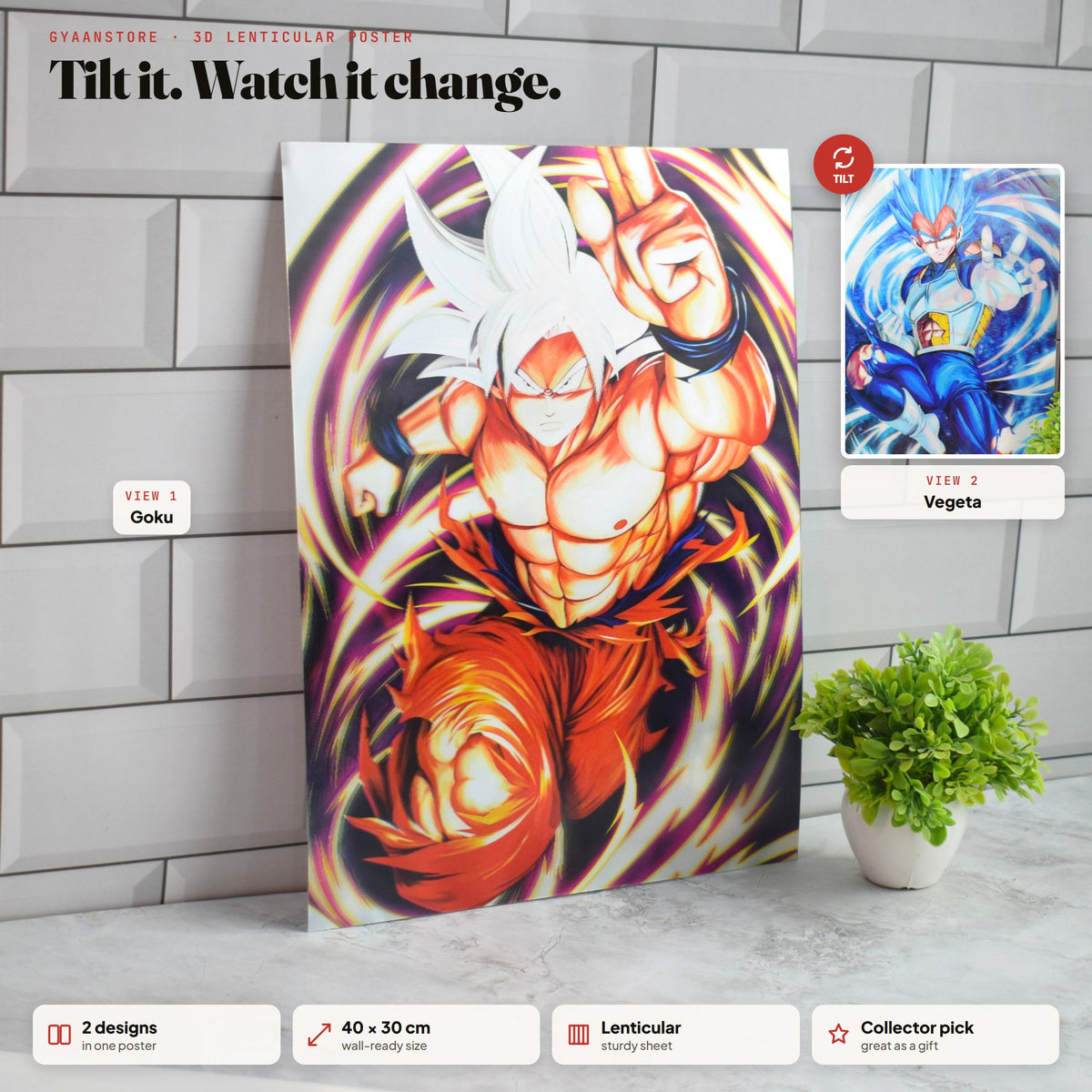 Dragon Ball Goku & Vegeta Power 3D Lenticular A3 Poster – tilt to see both designs