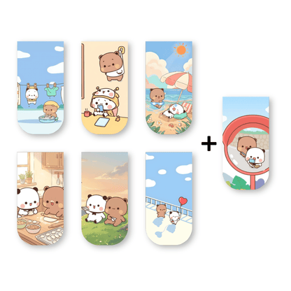 Bubu Dudu Magnetic Bookmarks – Set of 6 + 1 FREE | Panda & Bear Kawaii Stationery
