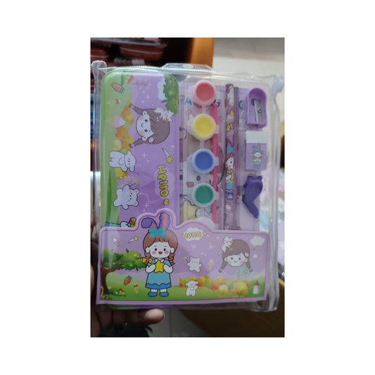 Cute Girl Kids Art & Stationery Kit with Colors – Zip Pouch Set