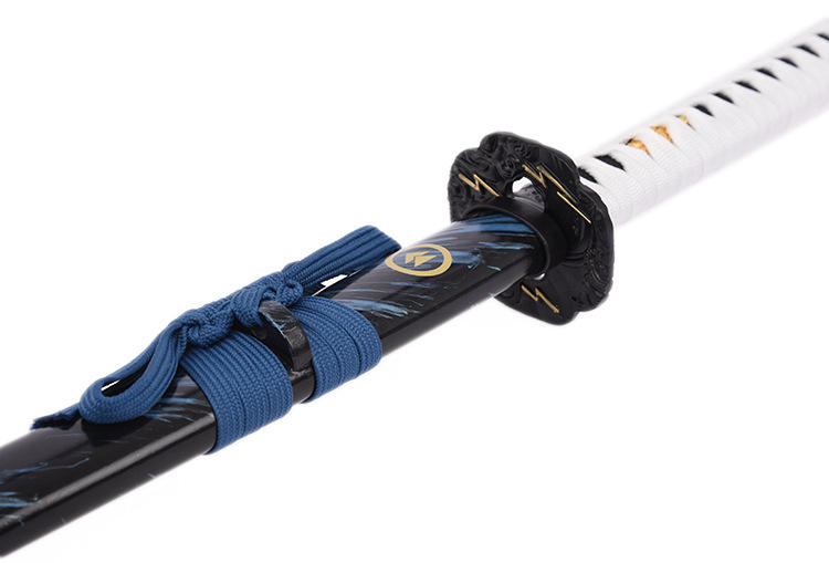 Ghost of Tsushima: Jin Sakai Wooden Katana 104cm - blue sageo cord tied on the saya beside the tsuba