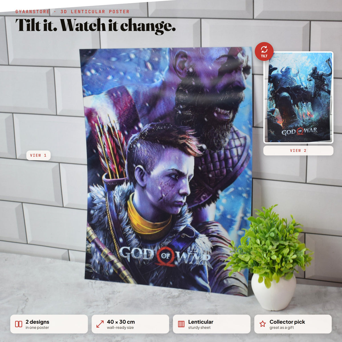God of War Kratos & Atreus 3D Lenticular A3 Poster – tilt to see both designs