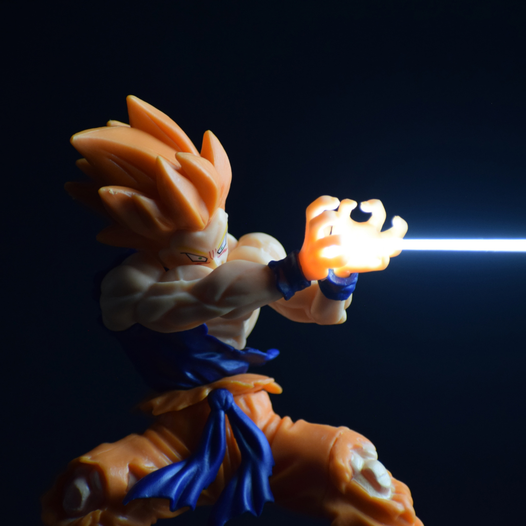 Goku Magnetic Levitation Lamp - Glowing Kamehameha Beam, Super Saiyan Figure on Display Base - close-up of the glowing hand