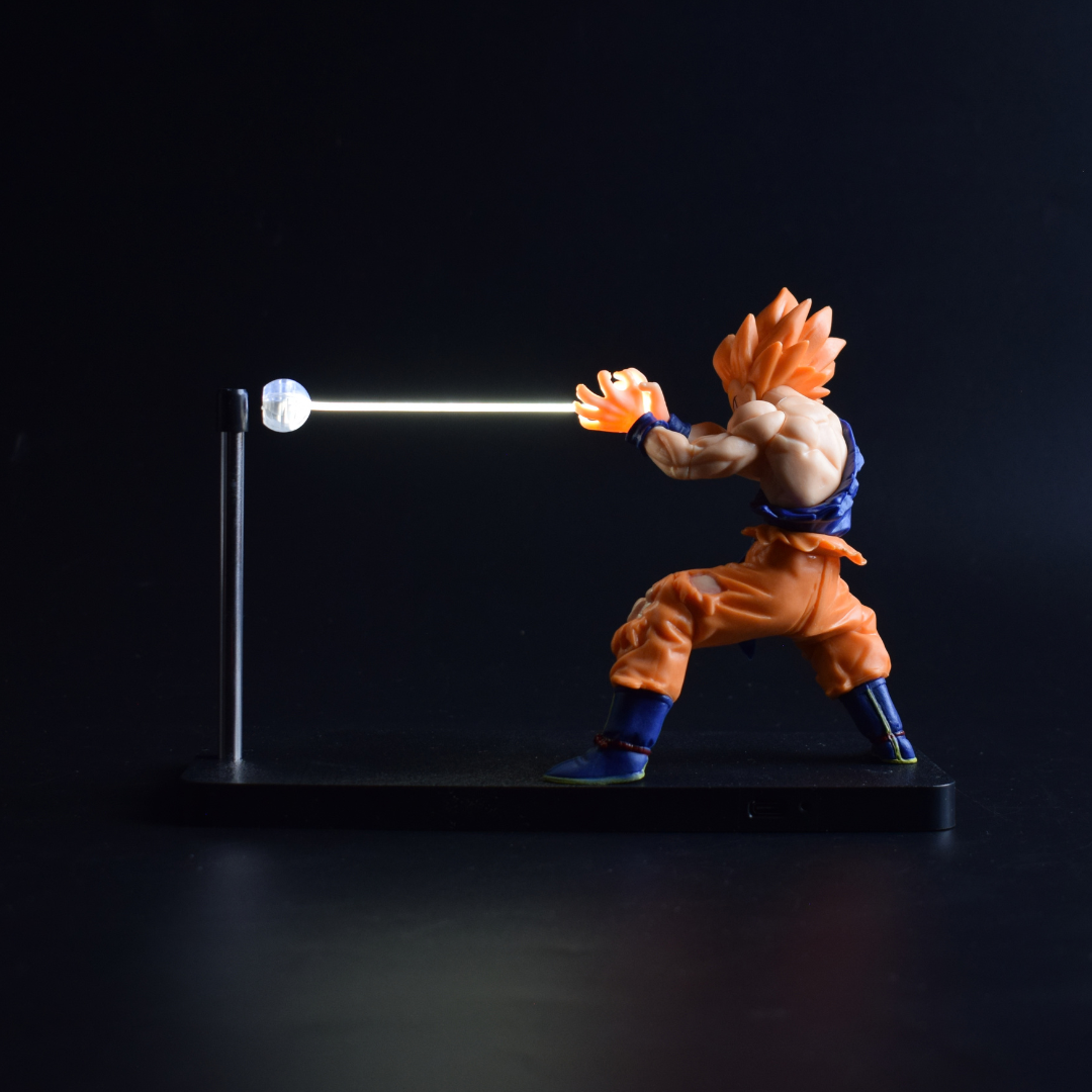 Goku Magnetic Levitation Lamp - Glowing Kamehameha Beam, Super Saiyan Figure on Display Base - rear view