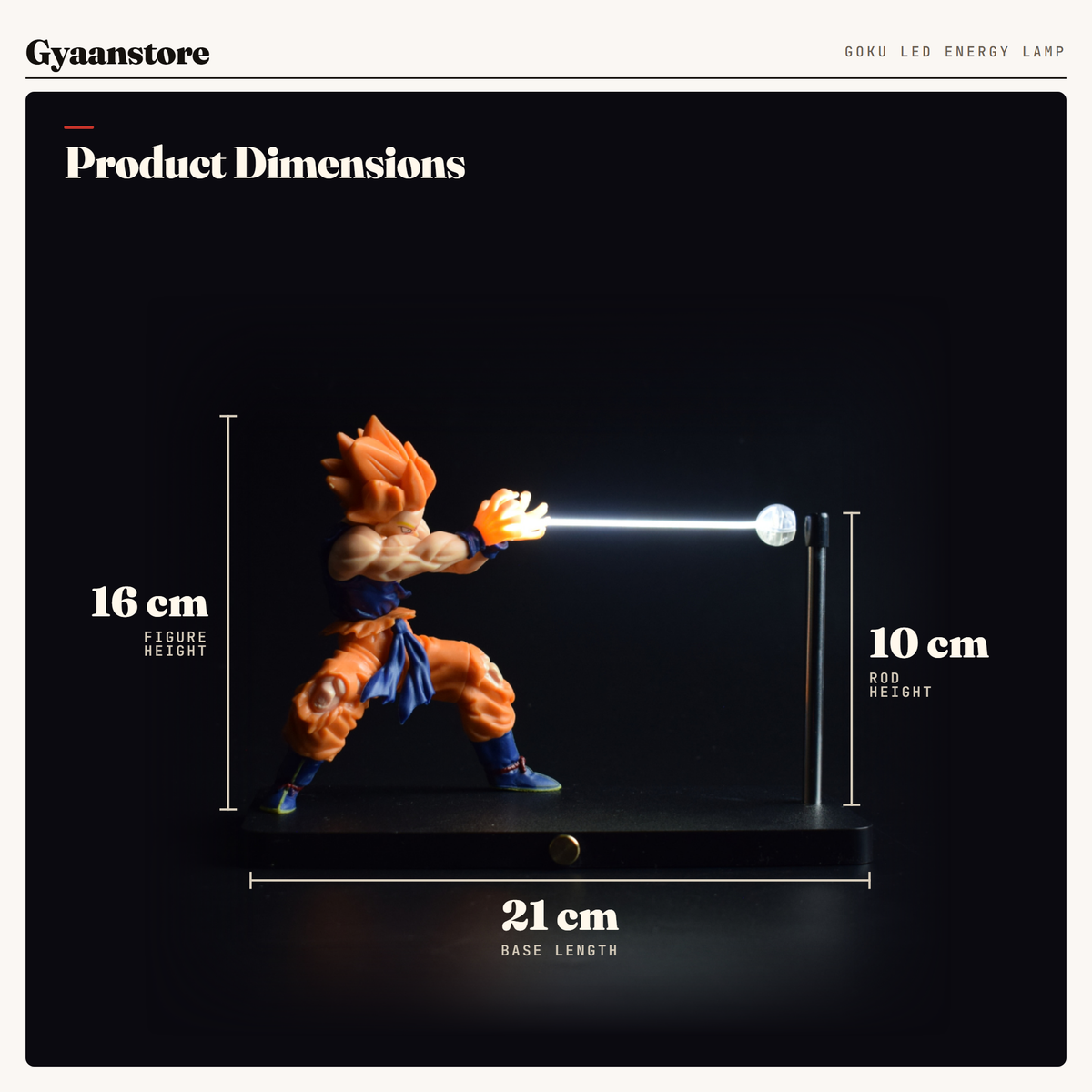 Goku Magnetic Levitation Lamp - Glowing Kamehameha Beam, Super Saiyan Figure on Display Base - size guide