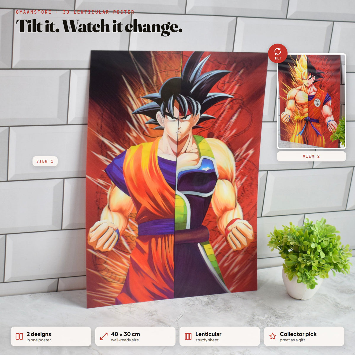 Goku Super Saiyan Transformation 3D Lenticular A3 Poster – tilt to see both designs
