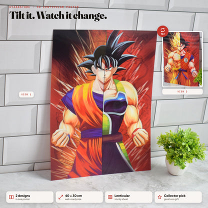 Goku Super Saiyan Transformation 3D Lenticular A3 Poster – tilt to see both designs