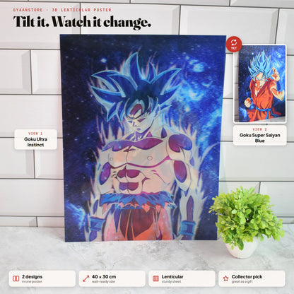 Goku Ultra Instinct & Super Saiyan Blue 3D Lenticular A3 Poster – tilt to see both designs