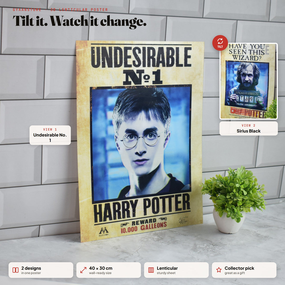 Harry Potter Wanted Colour Edition (Undesirable No.1 & Sirius Black) 3D Lenticular A3 Poster – tilt to see both designs