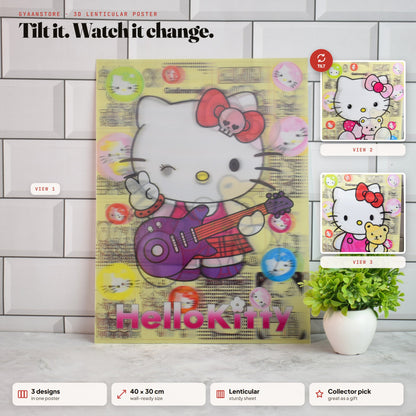 Hello Kitty Cute Friends 3D Lenticular A3 Poster – tilt to see all 3 designs
