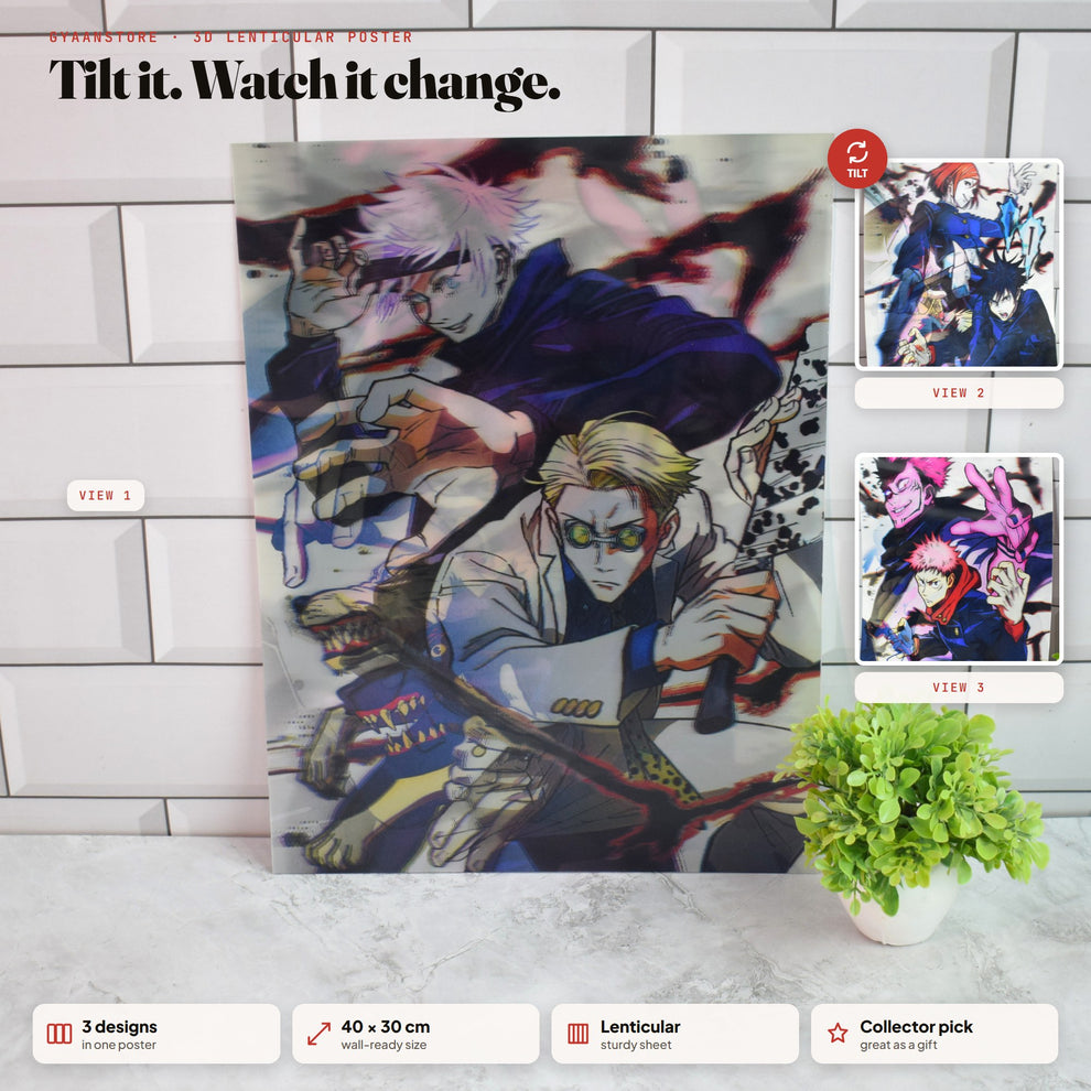 Jujutsu Kaisen Gojo, Megumi & Yuji Team 3D A3 Poster – Gyaanstore