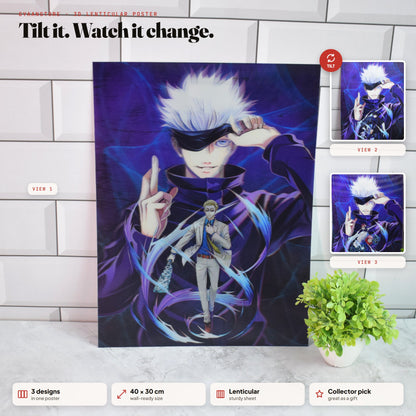 Jujutsu Kaisen Gojo Satoru 3D Lenticular A3 Poster – tilt to see all 3 designs