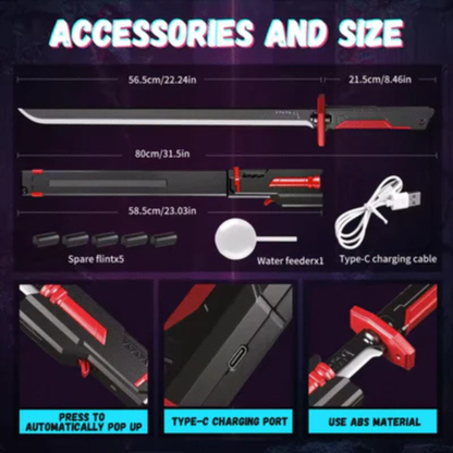 Katana Sparkling Sword Lightsaber Sword – LED Light Blade with Real Sparks & Smoke Effect