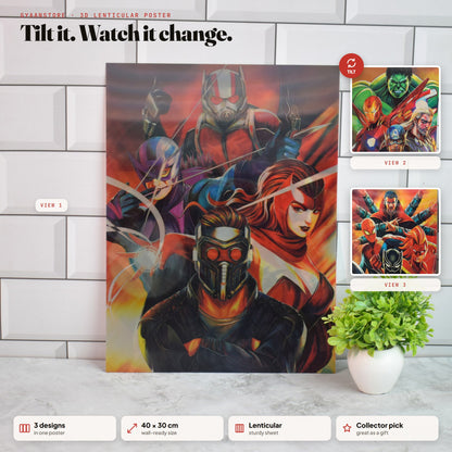 Marvel Avengers Heroes Collage 3D Lenticular A3 Poster – tilt to see all 3 designs