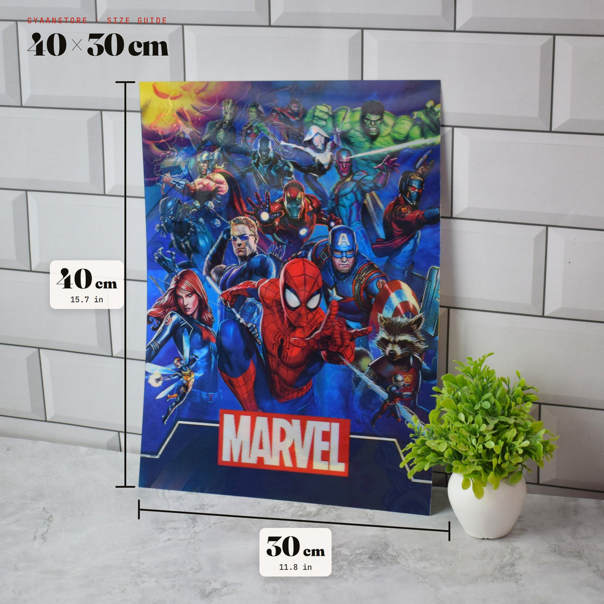 Marvel Heroes & Spider-Man Comic 3D Lenticular A3 Poster – size guide 40 x 30 cm