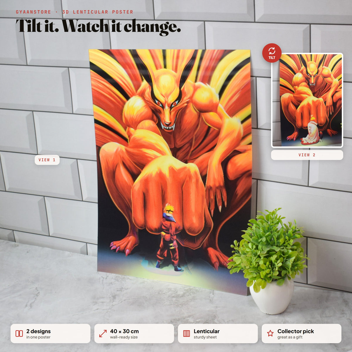 Naruto Kurama Nine-Tails 3D Lenticular A3 Poster – tilt to see both designs