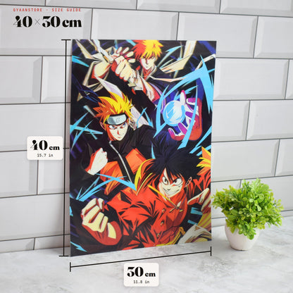 Naruto, Luffy & Ichigo Anime Crossover 3D Lenticular A3 Poster – size guide 40 x 30 cm