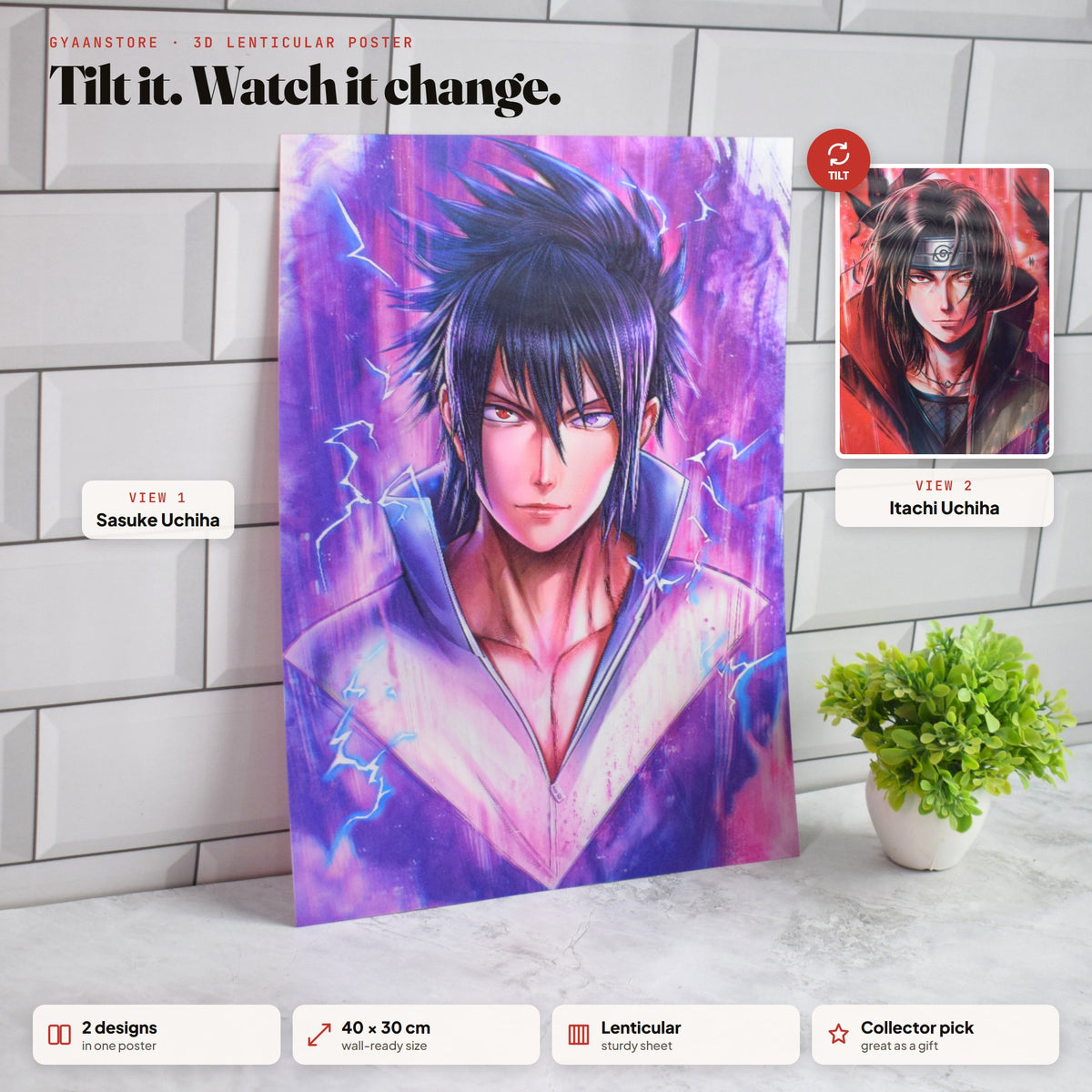 Naruto Sasuke & Itachi Uchiha 3D Lenticular A3 Poster – tilt to see both designs