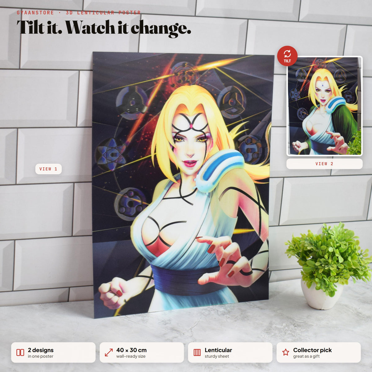 Naruto Tsunade 3D Lenticular A3 Poster – tilt to see both designs