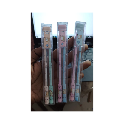 Cute Cartoon Wooden Pencil Set – Twin Pencils with Storage Case