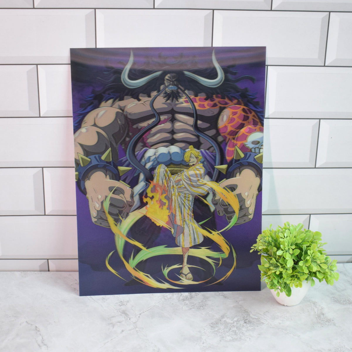 One Piece Kaido vs Luffy, Zoro & Sanji Wano 3D Lenticular A3 Poster – design 1