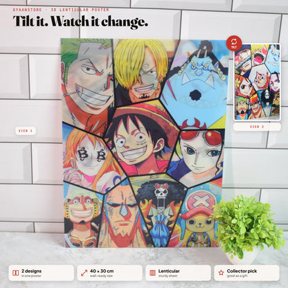 One Piece Straw Hat Crew Faces 3D Lenticular A3 Poster – tilt to see both designs
