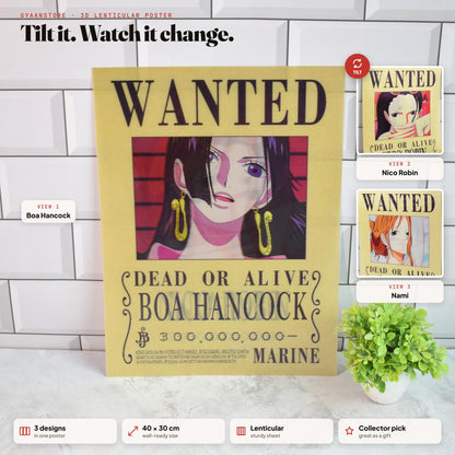 One Piece Wanted (Boa Hancock, Robin & Nami) 3D Lenticular A3 Poster – tilt to see all 3 designs