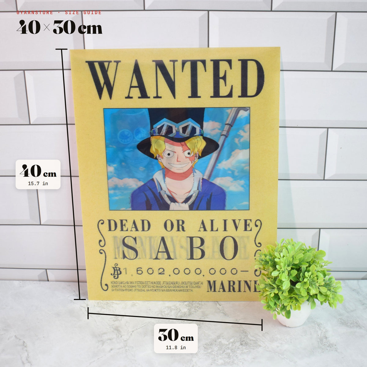 One Piece Wanted (Sabo, Luffy & Ace) 3D Lenticular A3 Poster – size guide 40 x 30 cm