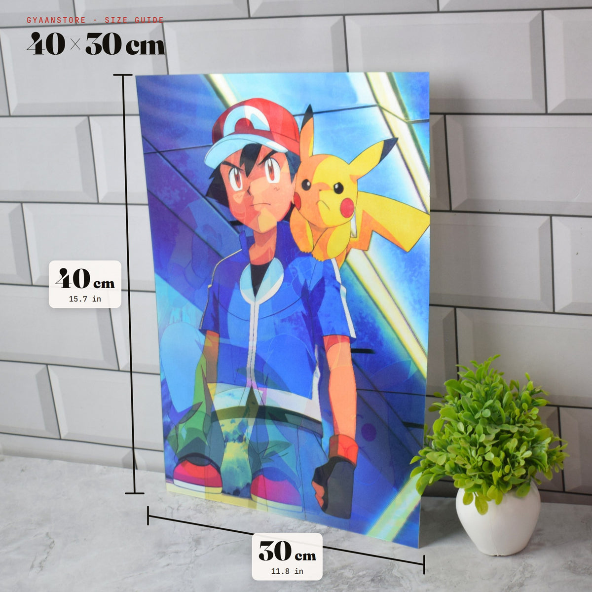 Pokémon Ash & Pikachu 3D Lenticular A3 Poster – size guide 40 x 30 cm